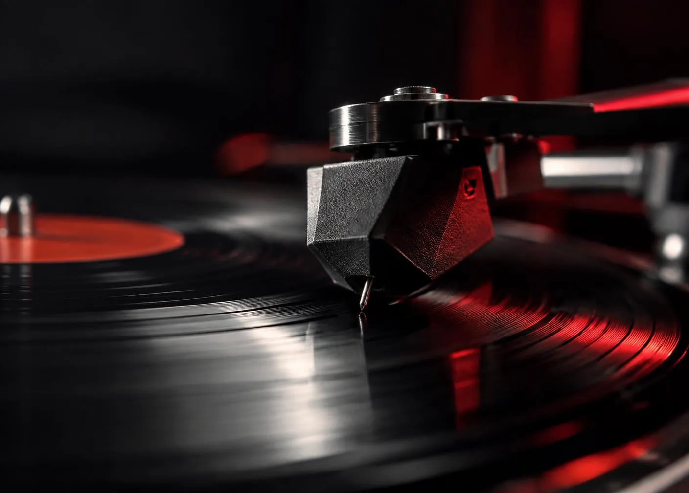 Agulha de toca-discos sobre um vinil